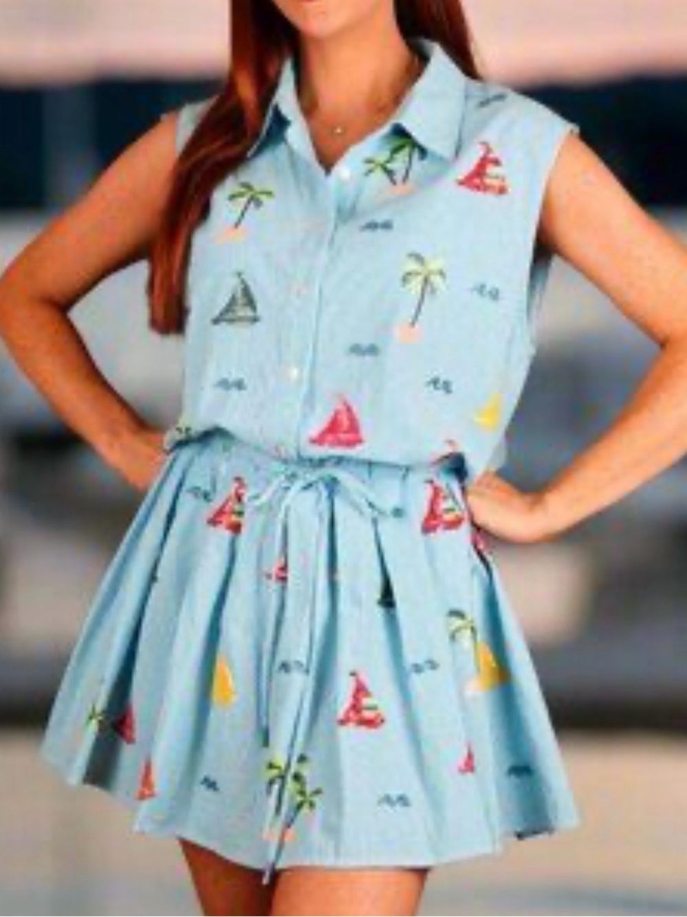 Queen of Sparkle sailboat, and palm tree dress